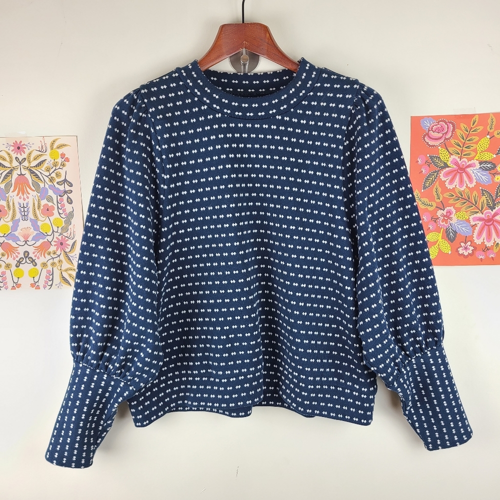 Madewell Puff Sleeve Mockneck Top Navy NWT XL